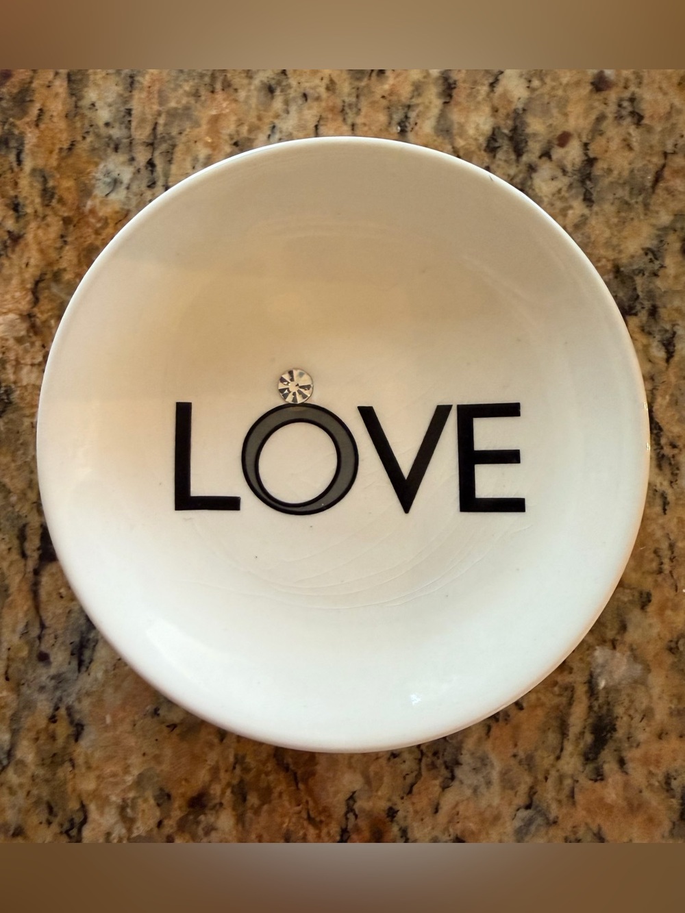 NEW LOVE White Decorative Dish w/ Rhinestone Accent